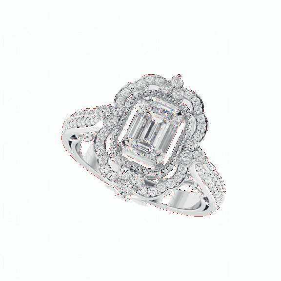 2.50 TCW Emerald Cut Halo Engagement Ring 10K White Gold