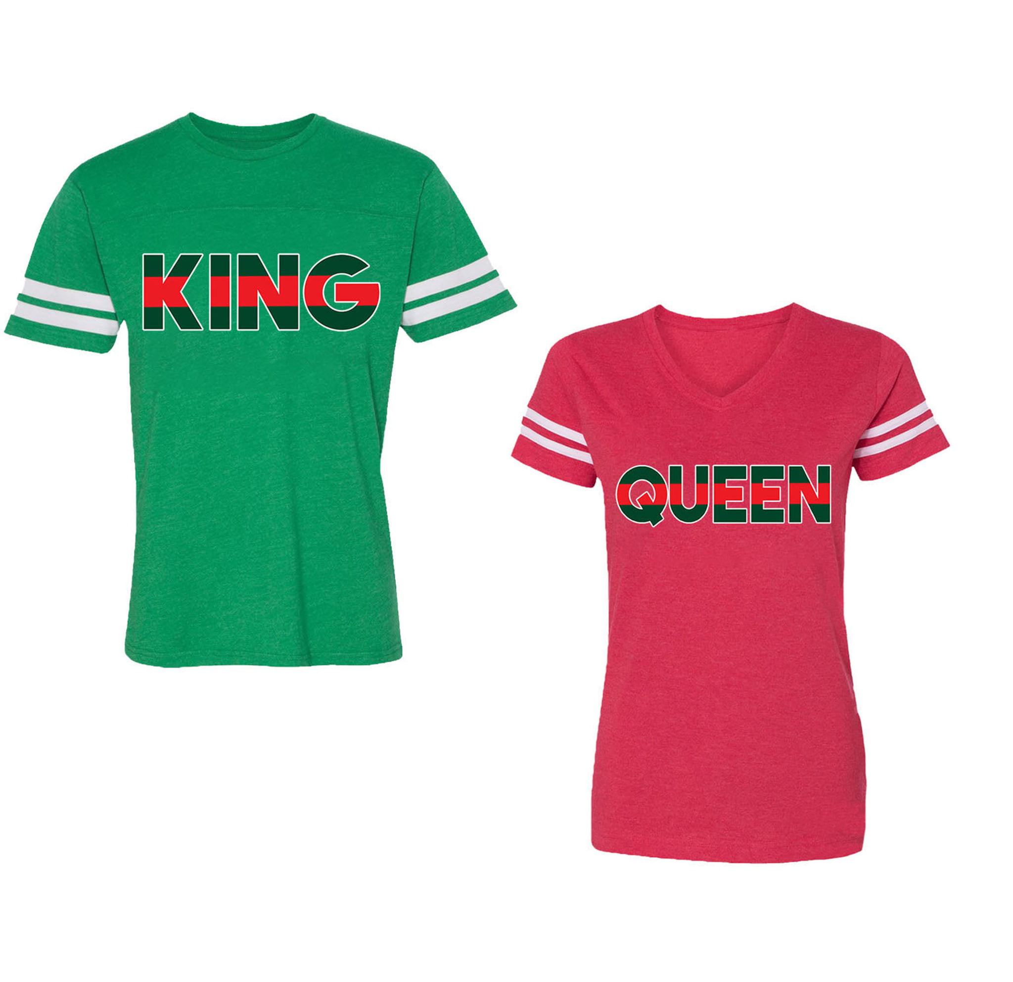 Red Green King Queen Couple Matching Cotton Jersey style T-Shirt Contrasting stripes on sleeves (Men Green / Women Black) (Men XXL / Women XL) - Walmart.com