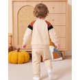 thumbnail image 5 of Toddler Baby Boy Clothes 18 Months Boys Fall Winter Outfits 24 Months Boys Long Sleeve Color-blocked Sweatshirt Pants 2PCS Clothing Set Apricot, 5 of 6