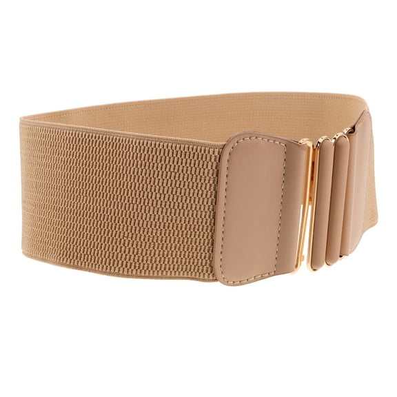 Masteelf Trendy Women Wide Elastic Belt With Double Oval Buckle For Dresses Adjustable Waist Belt For All Occasions Comfortable Fashion Accessory