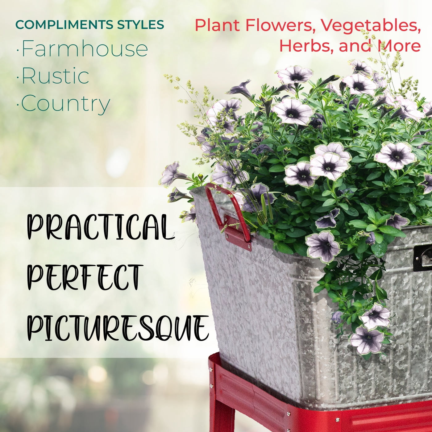 Backyard Expressions Galvanized Metal Beverage Tub Cooler, Planter, Wash bin - Rustic Grey/Silver