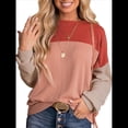 thumbnail image 1 of Camisetas Holgadas Informales de Punto con Cuello Redondo y Larga con Bloques de Color A para Mujer Rojo S, 1 of 6