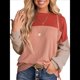 thumbnail image 1 of Camisetas Holgadas Informales de Punto con Cuello Redondo y Larga con Bloques de Color A para Mujer Rojo L, 1 of 6