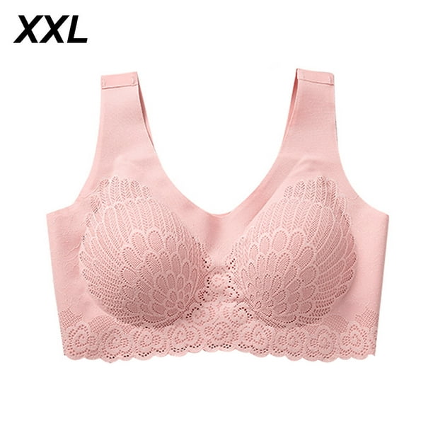 QualitChoice Women Bra Wireless Padded Push Up Brassiere Detachable Latex  Sports Vest Top Underwear, Pink, L pink XXL 