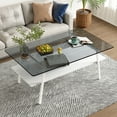 thumbnail image 2 of Rectangle Coffee Table, Modern Double Layer Center Table with Tempered Glass Tabletop and White Metal Legs, Tea Table for Living Room Home Office, Gray Glass, 2 of 11