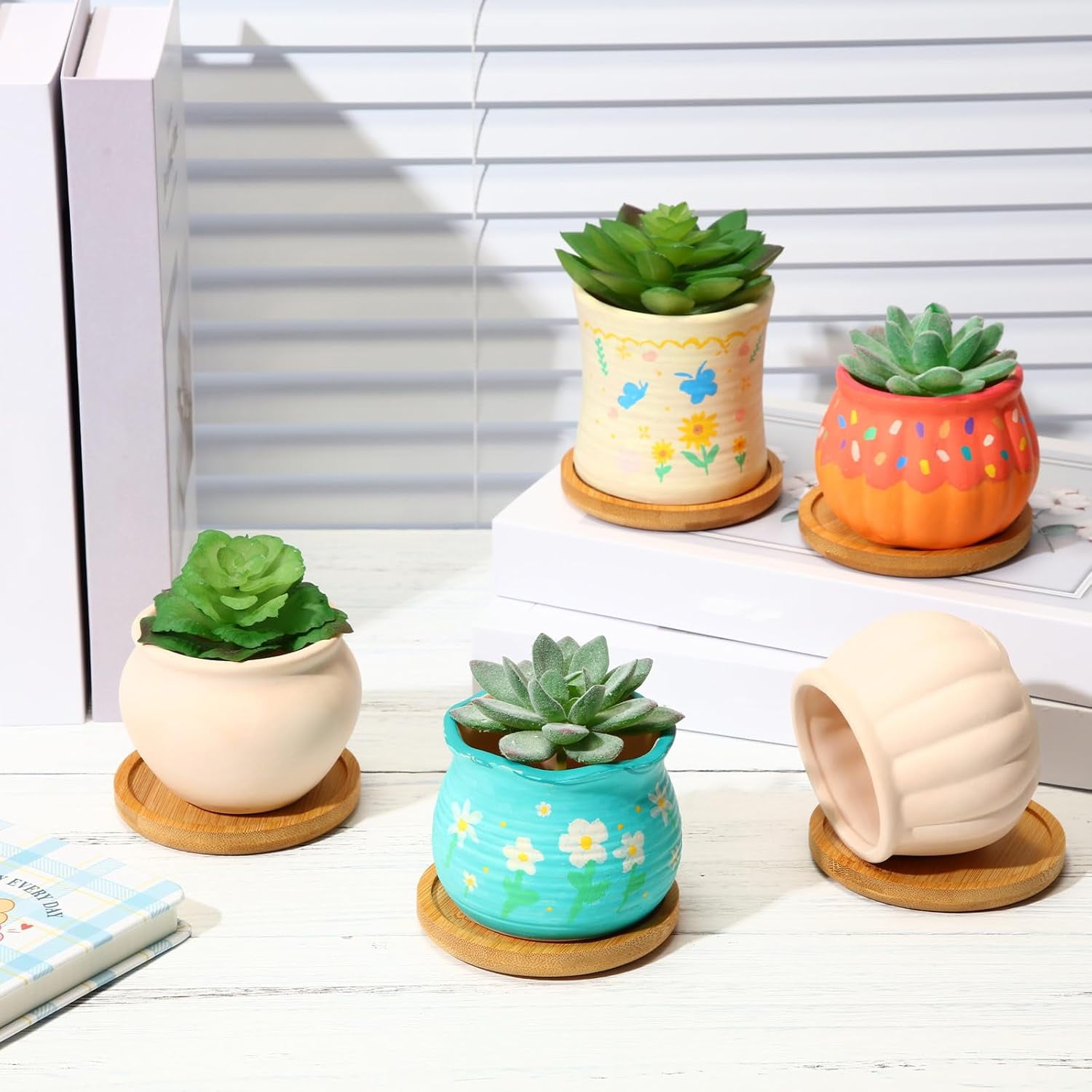 DIY Ceramic Succulent Planter Pots to Paint, Unpainted Flowerpot Craft Kit for Gardening and Pottery Painting, 12 Sets 3 Inch Paint Your Own Planters