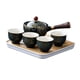 thumbnail image 1 of Tetera de cerámica con dispensador de té, tetera de porcelana con asa lateral azul oscuro con copas, 1 of 9