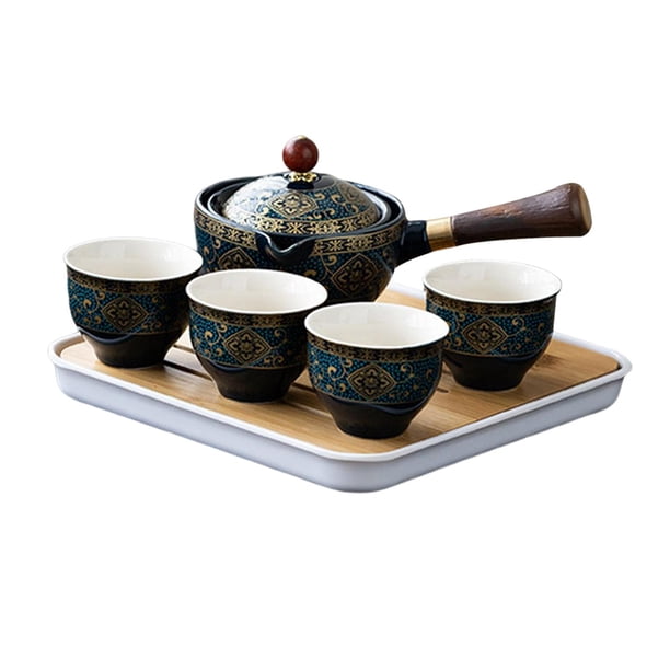 Tetera de cerámica, dispensador de té, de mano extraíble, tetera con asa lateral, tetera para exteriores, restaurante, oficina de fiesta de azul oscuro con copas Baoblaze hervidor de café