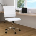 thumbnail image 3 of Merrick Lane White Ergonomic Swivel Office Chair Ribbed Faux Leather Back and Seat Mid-Back Armless Computer Desk Chair with Chrome Base, 3 of 15