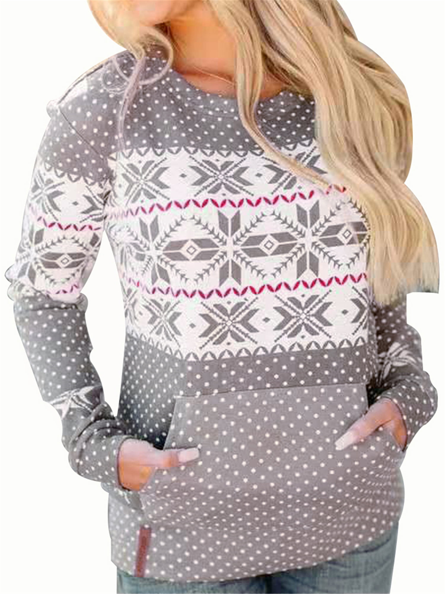 Fantastick Womens Leopard Christmas Tree Print Sweatshirt Round Neck Long Sleeve Winter Warm Pullover