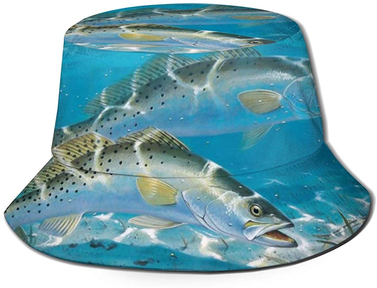 Women Packable Bucket Hat Fish Salmon 