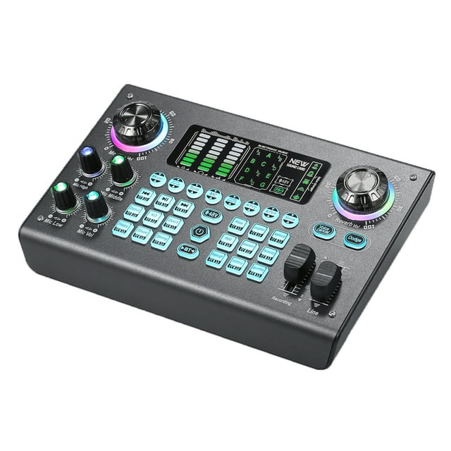 Recording Multi-function Mixer Portable Digital Sound Card BT USB Mixing Console Built-in 48V Phantom Power Professional Live Mixer Sound Card Effect Device Built-in Rechargeable