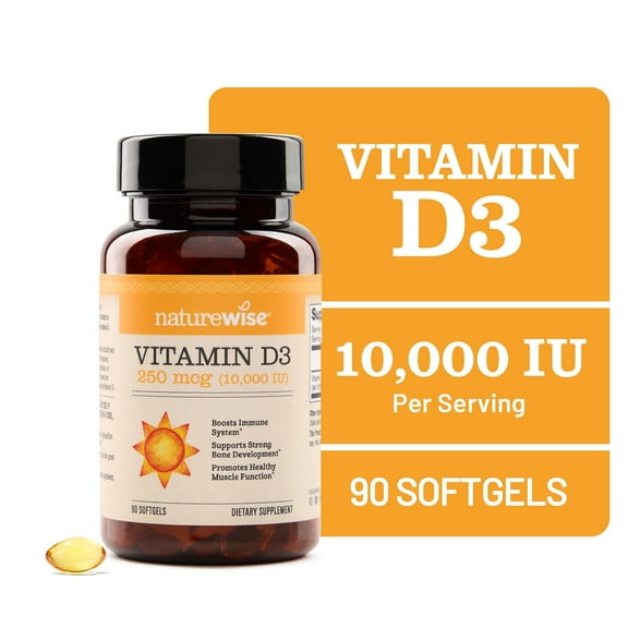 NatureWise Vitamin D3 10,000IU   Organic Olive Oil, 90 Mini Softgels [90-Day Supply]