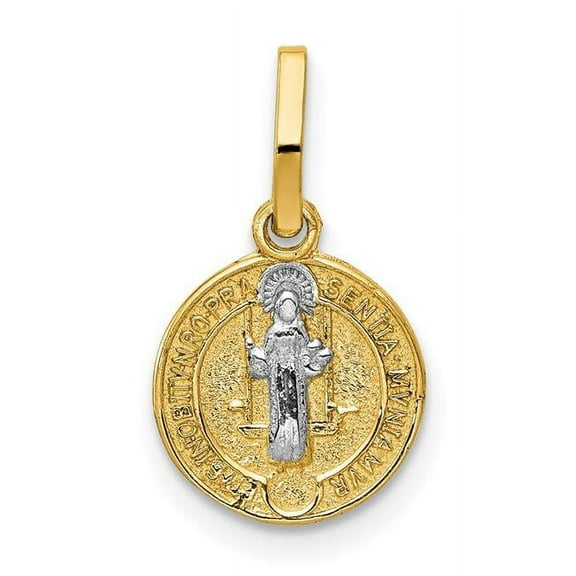 Finest Gold 14K Yellow & Rhodium with Circle St. Benedict Medal Pendant