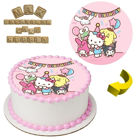 Hello Kitty Party Time 8" Round Edible Cake Topper ~ Can be used on 8", 9" or 10" Cakes