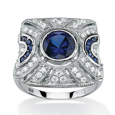 Mm Blue Star Sapphire - 3.19 TCW Created Blue Sapphire and Cubic Zirconia Cocktail Ring in Platinum over Sterling Silver