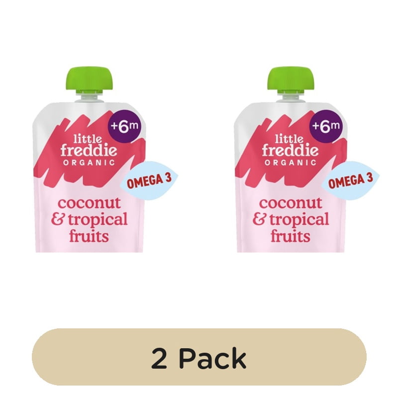Little Freddie Organic Good for Brains Coconut & Tropical Fruits Pouch 6+ M 90g, British Import (Pack of 2)