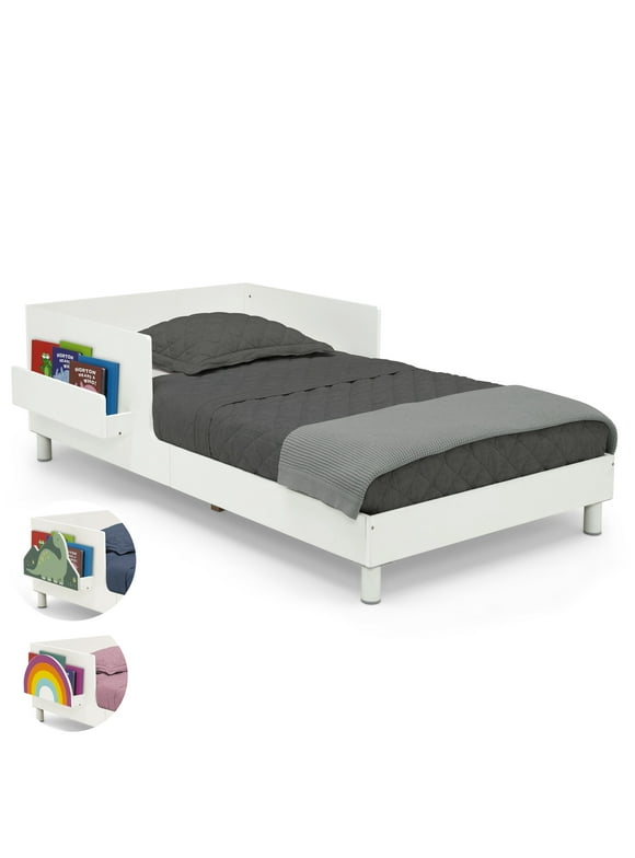 Delta Children Sleep N Store Toddler Bed with Interchangeable Shelf (Choose from Rainbow, Dinosaur or White Shelf), White