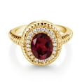 thumbnail image 2 of Gem Stone King 2.26 Ct Oval Red Rhodolite Garnet 18K Yellow Gold Plated Silver Halo Engagement Ring, 2 of 3