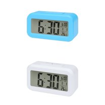 Unique Bargains 2 Pcs Small Digital Alarm Clock 5.5 x 2.8 x 1.8 in White/Blue