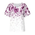 thumbnail image 4 of Summer Saving Wycnly Womens Blouses and Tops Dressy Plus Size Button up Lightweight Comfy Cold Shoulder Tshirts Summer Floral Print V-Neck Short Sleeve Cute Tees Tops Purple XXXL, 4 of 5