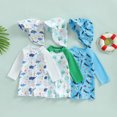 thumbnail image 4 of Tigivemen Toddler Baby Boy Rash Guard Swimsuit Long Sleeve Swimwear Infant Bathing Suit with Sunhats 2Pcs Set Size 6-12 Months, 4 of 5