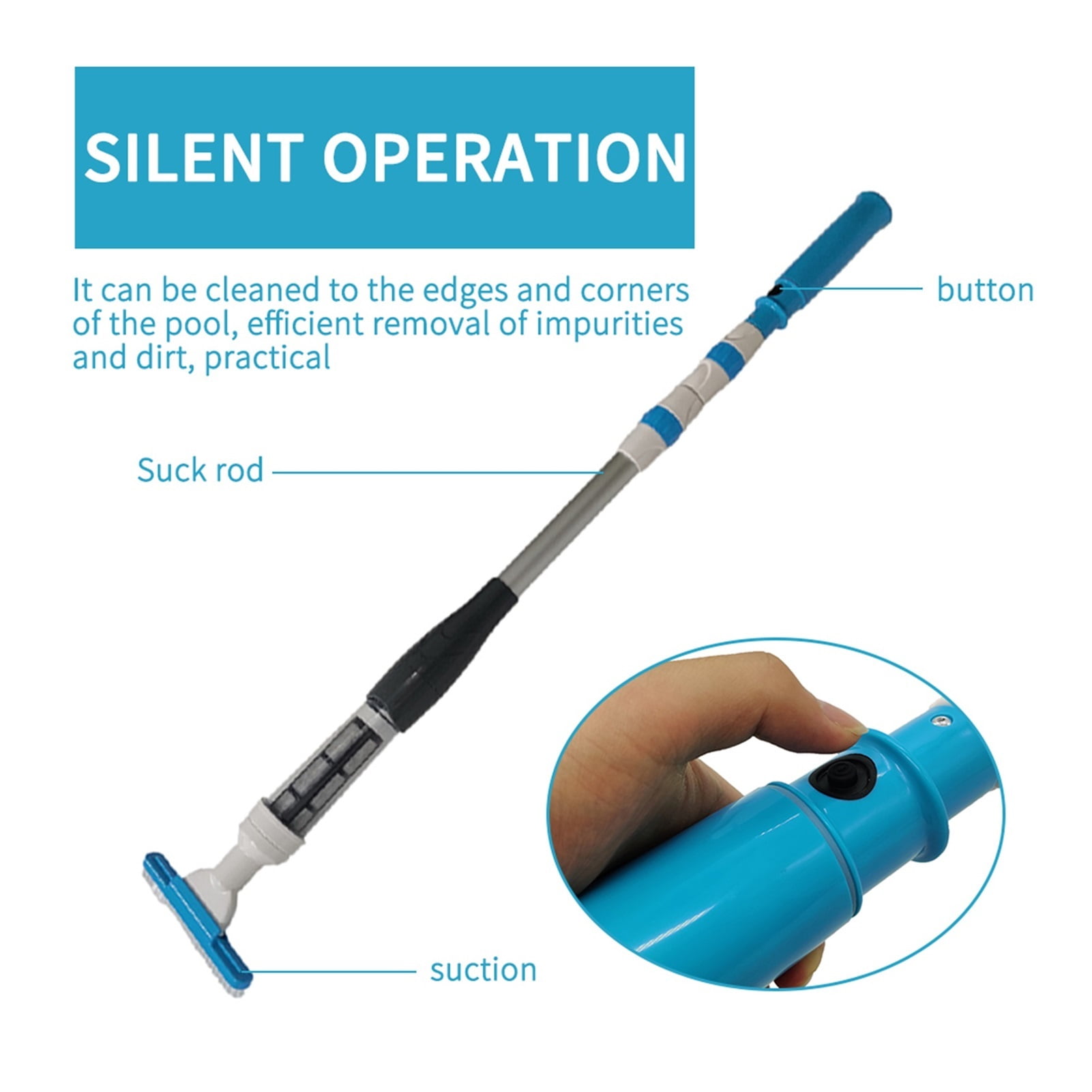 3 Section Telescopic Rod Swimming Pool Electric Vacuum Cleaner Swimming Pool Cleaning Tool Pool Handheld Vacuum ,Great Suction Power