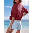 thumbnail image 2 of Women's Solid Color Round Neck Casual Crochet Pullover Sexy Cover Up Lightweight Hollow Long Sleeve Sweater, 2 of 5