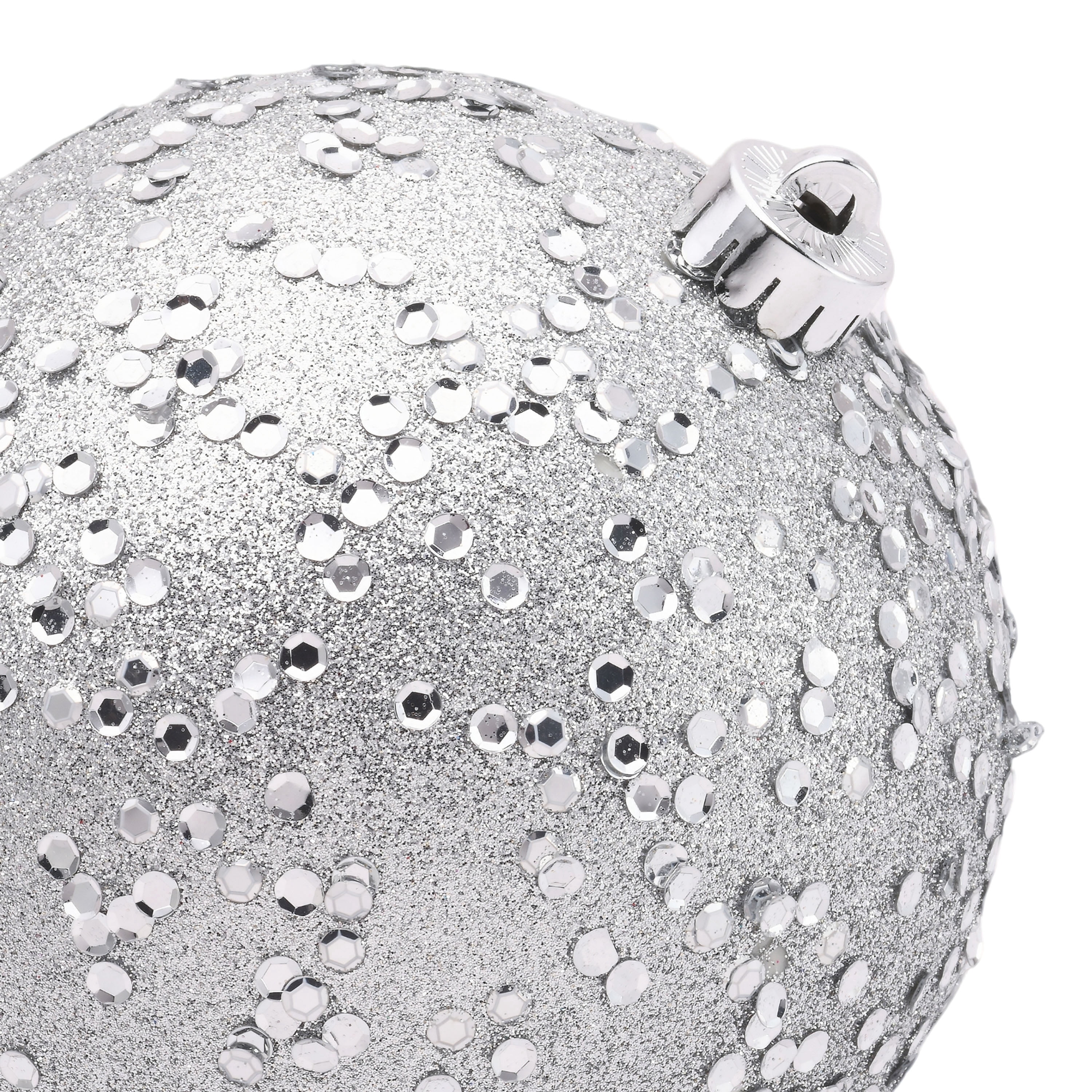 4-Count Silver Glitter Ball Shatterproof Christmas Ornaments, 6.5", by Holiday Time