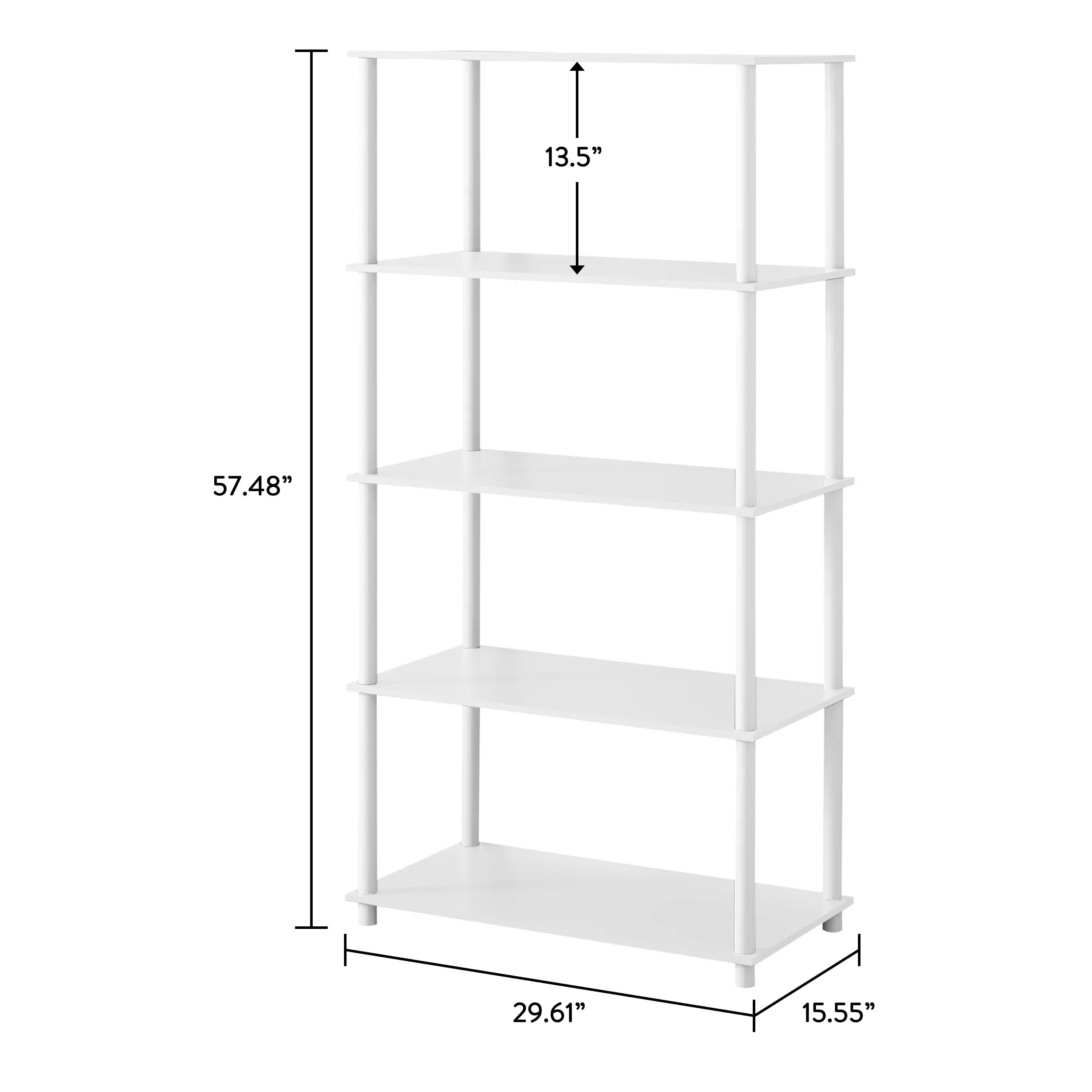 Mainstays No Tools 5-Shelf Bookcase, White