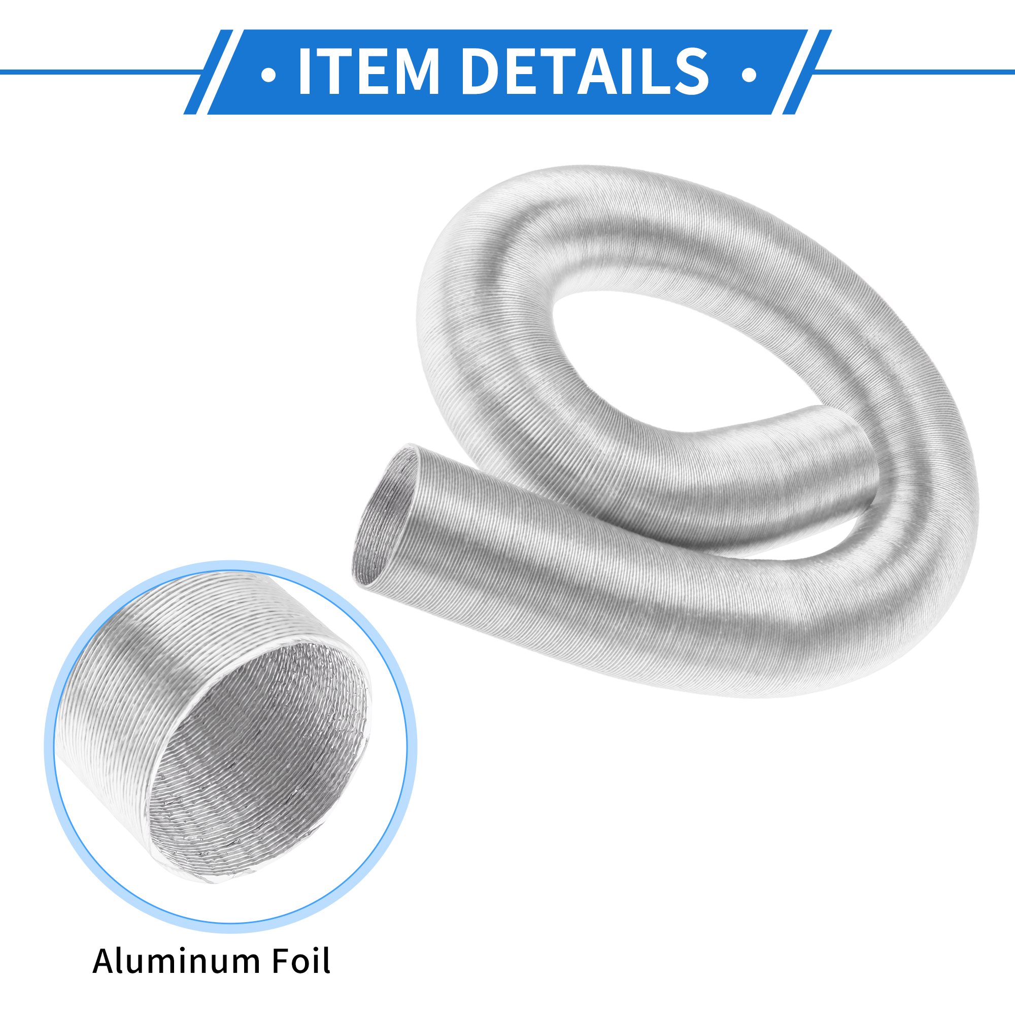 Unique Bargains 60mm Dia 180cm Car Heater Duct Pipe   Aluminum Foil Warm Air Ducting Hose for Diesel Heater Silver Tone