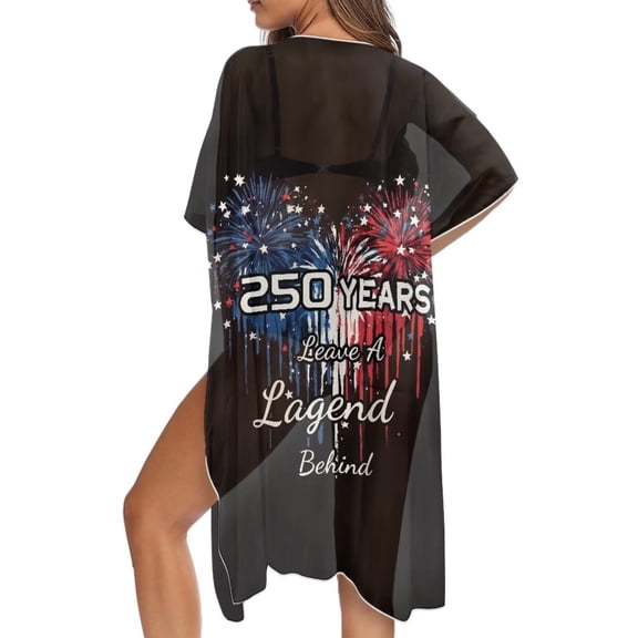FKELYI US 250th Anniversary Womens Swimwear Cover Up Firework Print Summer Beachwear Bikini Coverup Half Sleeve Kimono Cardigan Breathable Ladies Cover Ups Casual Resort Wear