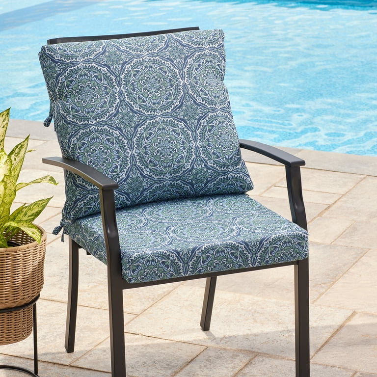 Better Homes Gardens 20 inch x 20 inch Premium Blue and Green Medallion Outdoor Dining Chair Cushion