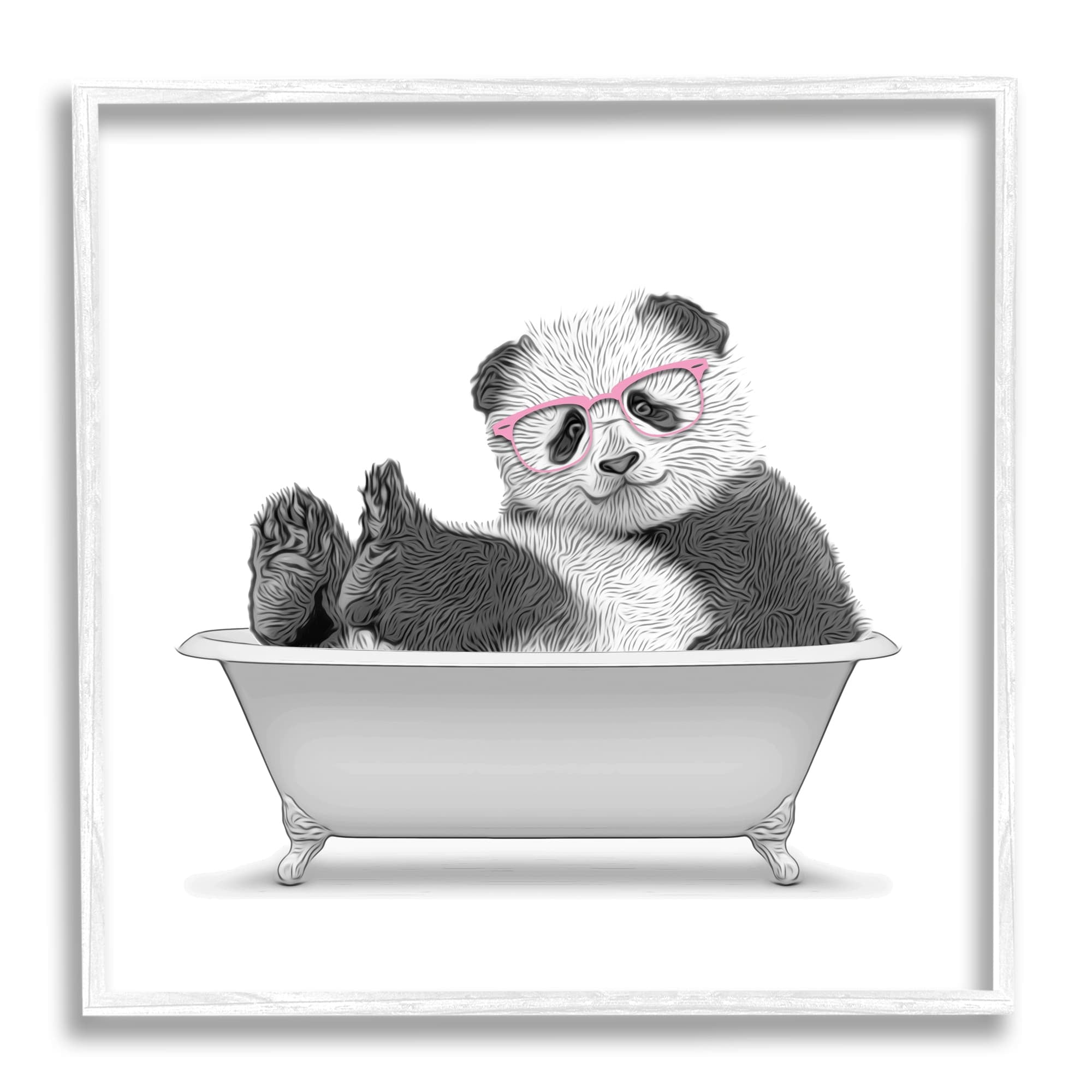 Stupell Industries Quirky Panda Bathtub Pink Glasses Minimal Design, 24 x 24, Design by Annalisa Latella