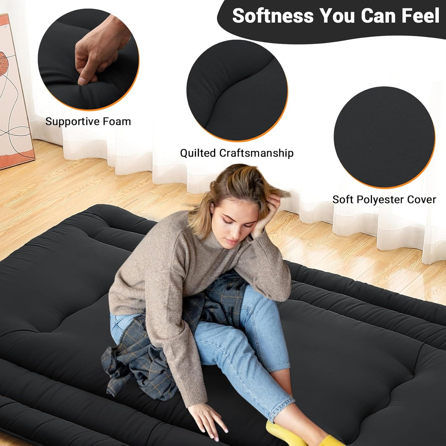 Futon Mattress Twin/Full Size, Japanese Floor Mattress Foldable Sleeping Mattress, Roll Up Floor Bed Mattress for Easy Storage, Tatami Mat Japanese Floor Bed for Dorm Camping