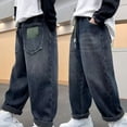thumbnail image 2 of Boys Jeans Size 14-16 High Waisted Pull on Wide Leg Denim Pants Fashion Stretchy Soft Jogger Streetwear Pants Back To School Clothes for Boys 10-12, 2 of 6