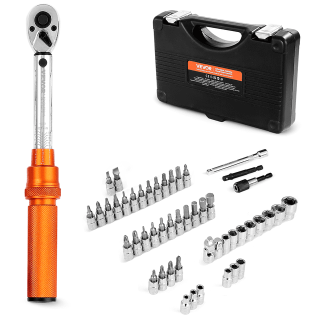 VEVOR Juego de llaves dinamometricas de clic, accionamiento de 1/4 de pulgada, 20-240 lbf-in/2,3-27,1 Nm, color naranja, 72 dientes