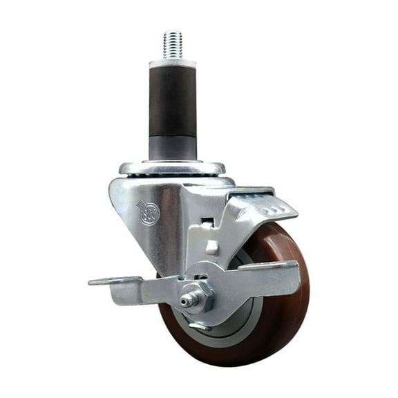 3 Inch SS Maroon Poly Swivel 1-1/4 Inch Expanding Stem Caster with Brake SCC