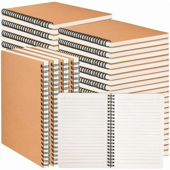 60 Packs A5 Spiral Lined Notebooks, Kraft Paper Cover, 8.3"×5.5", 60 Sheets/120 Pages, Ruled Notebooks Bulk, Hardcover Journal Notepad Travel Notebooks for Office and Back to School Supplies