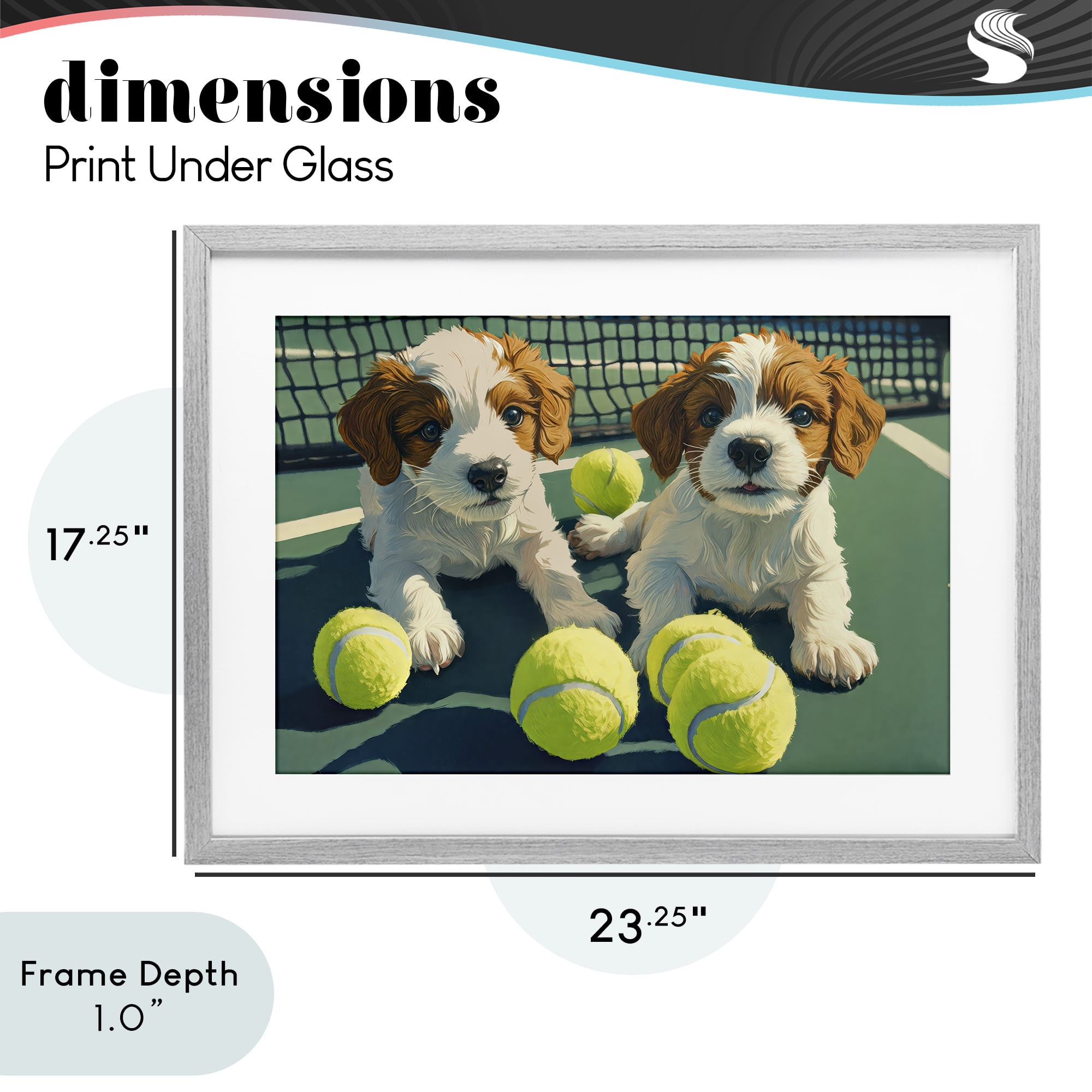 Stupell Industries Playful Puppies with Tennis Balls Gray Framed Print Under Glass, design by Imagine It Images