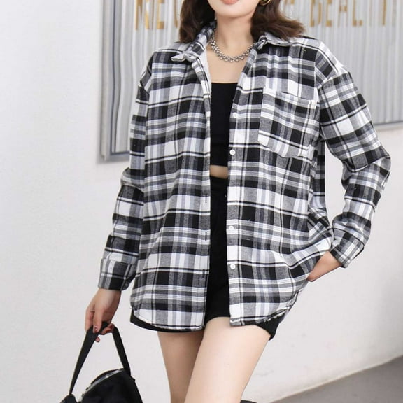 Womens Fleece Lined Shirt Jacket Casual Long Sleeve Button down Flannel Plaid Winter Shacket Coat with Pocket New Jackets for Women Casual Black XL