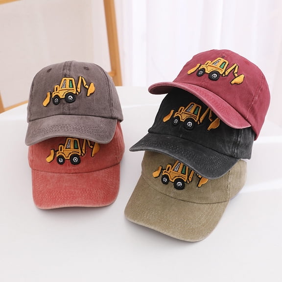 Ulanda Cute Embroidery Excavator Kids Baseball Cap Adjustable Cotton Washed Vintage Cowboy Hat for Boys Girls Age 2-8 (Khaki, One Size)