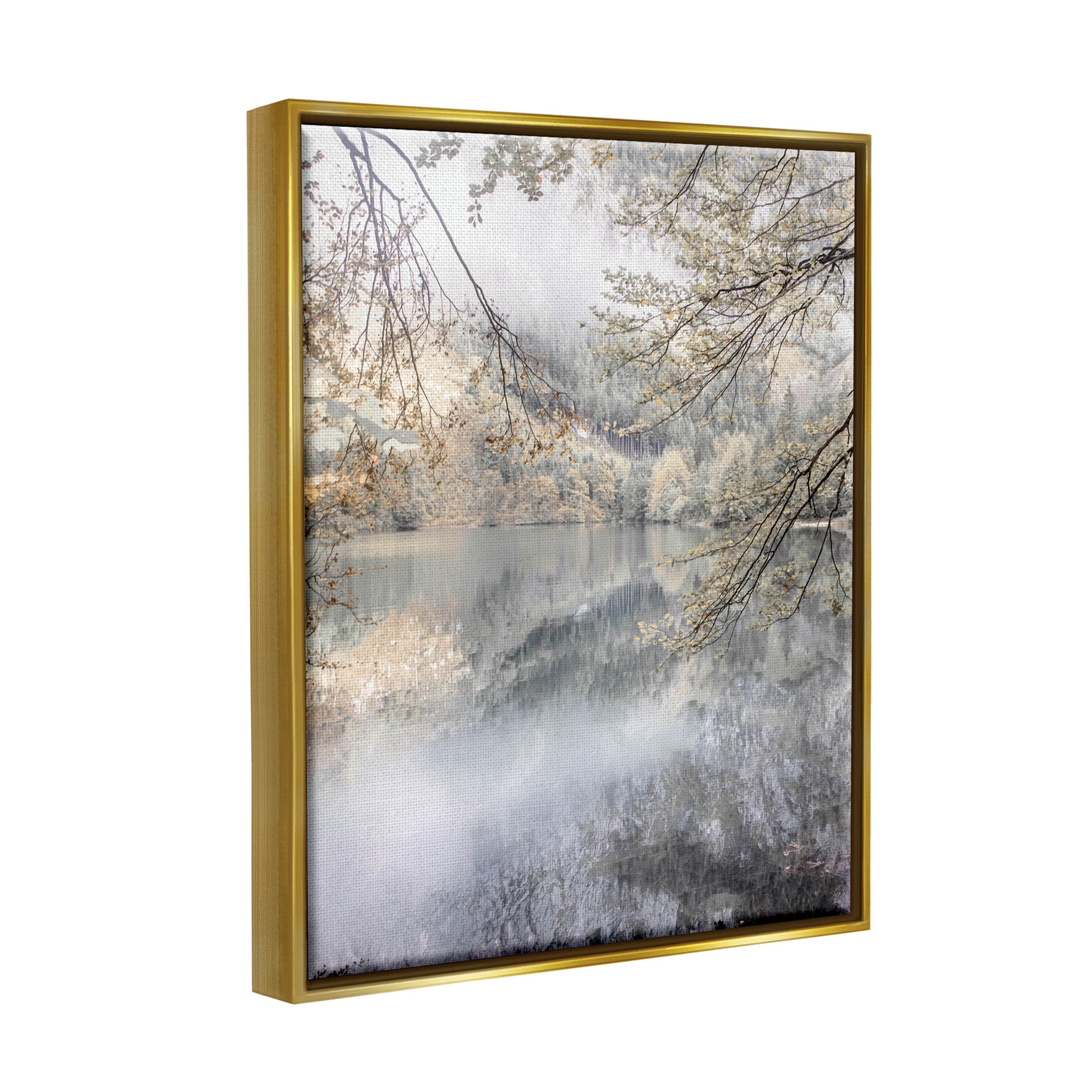 Foggy Pond Landscape Reflection Landscape Photograph Metallic Gold Framed Art Print Wall Art