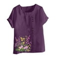 thumbnail image 5 of Wiyuqeen Women's Linen Cotton Floral Shirts Summer Beach Rolled Short Sleeve Casual Loose Blouses Tunic Tops Plus Size Blusas Para Mujer, 5 of 6