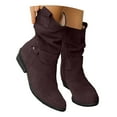 thumbnail image 3 of Gyexs Mid Calf Boots for Women Wrinkled Side Zipper Fringe Round Toe Flat Retro Flat Booties Comfortable Walking Shoes Z02 Brown Size 9, 3 of 8