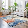 thumbnail image 3 of 4'x6' Area Rugs, Orange Navy Blue Coral Indoor Outdoor Area Rug for Living Room Bedroom, Summer Beach Coastal Retro Washable Bathroom Rugs Kitchen Floor Carpet Mats Home Decor Aesthetic, 3 of 8