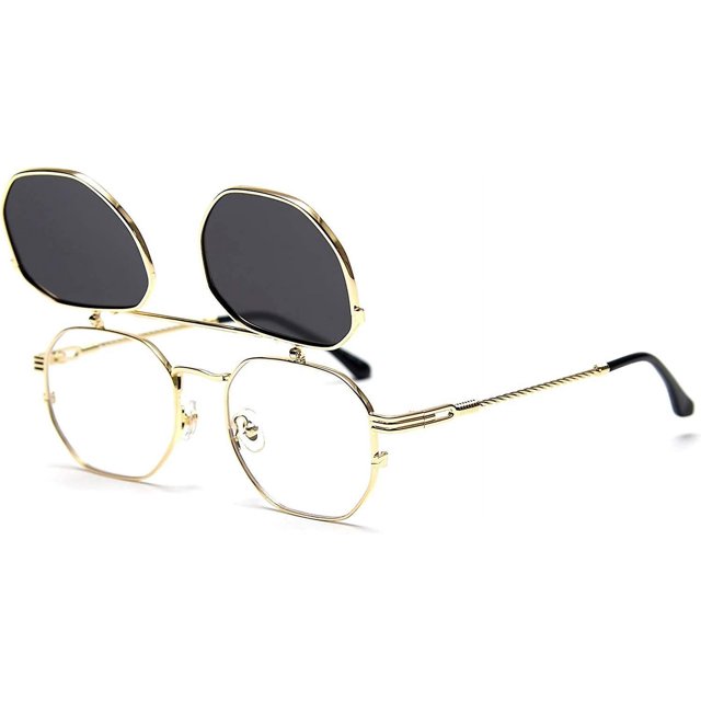 Ubiuo Flip Up Sunglasses Men Women Polarized Steampunk Flip Sunglasses With Double Lenses
