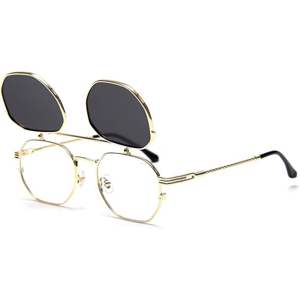 Gafas de sol abatibles para hombre y mujer, gafas de sol polarizadas Steampunk con lentes dobles