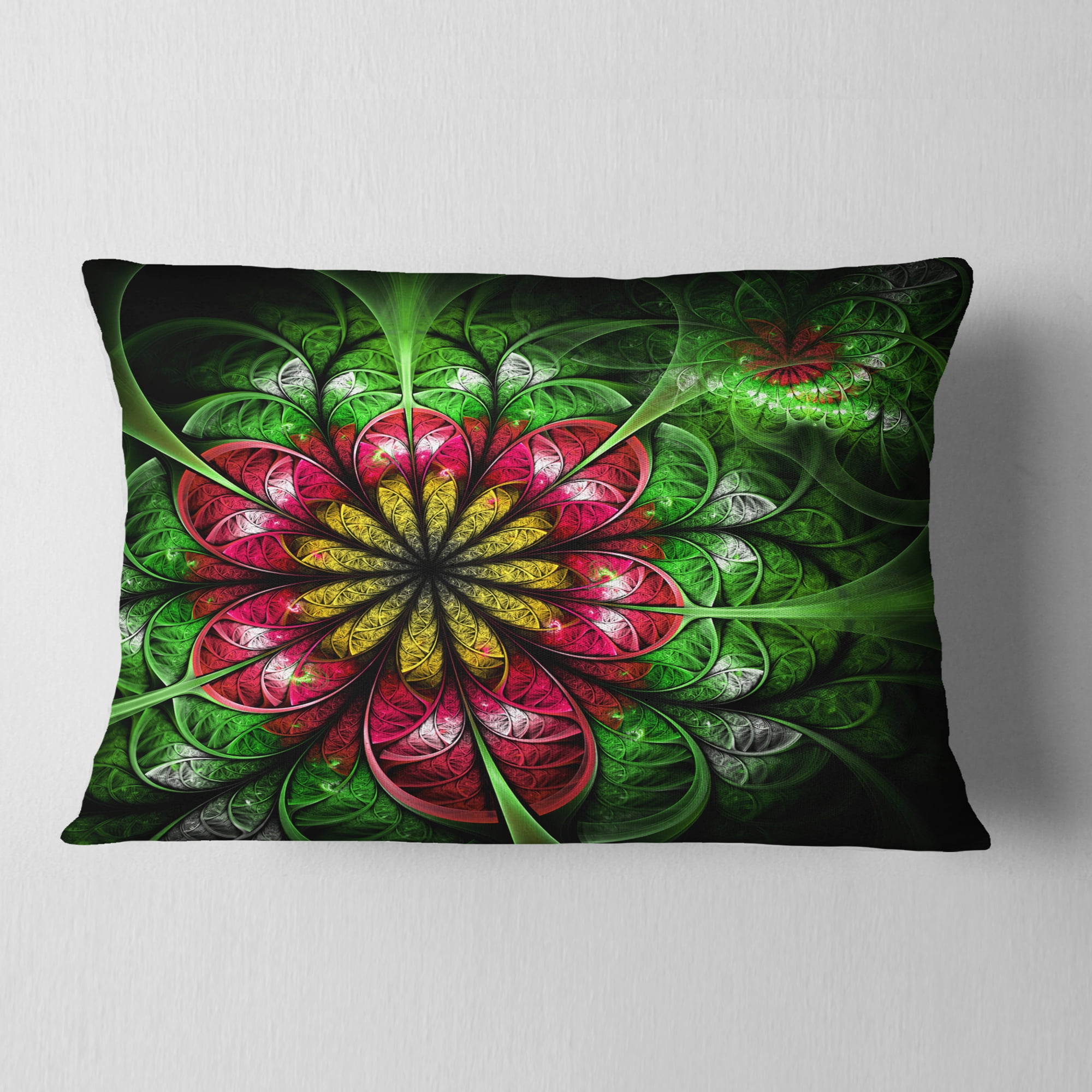 Designart Dark Yellow and Green Flower - Abstract Throw Pillow - 12x20