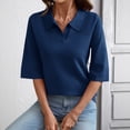 thumbnail image 4 of Women's Knit Polo Sweater, Notch V-Neck 3/4 Sleeve Lightweight Pullover Pullover for Casual Office Commute & Dating, Blue, S, 4 of 7